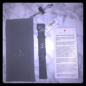 New Michele Gray Glitter Leather Watch Strap 18